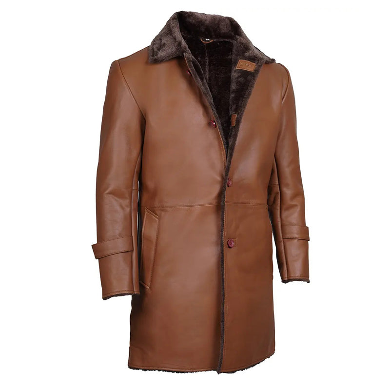Men’s Brown Real Leather Shearling Coat