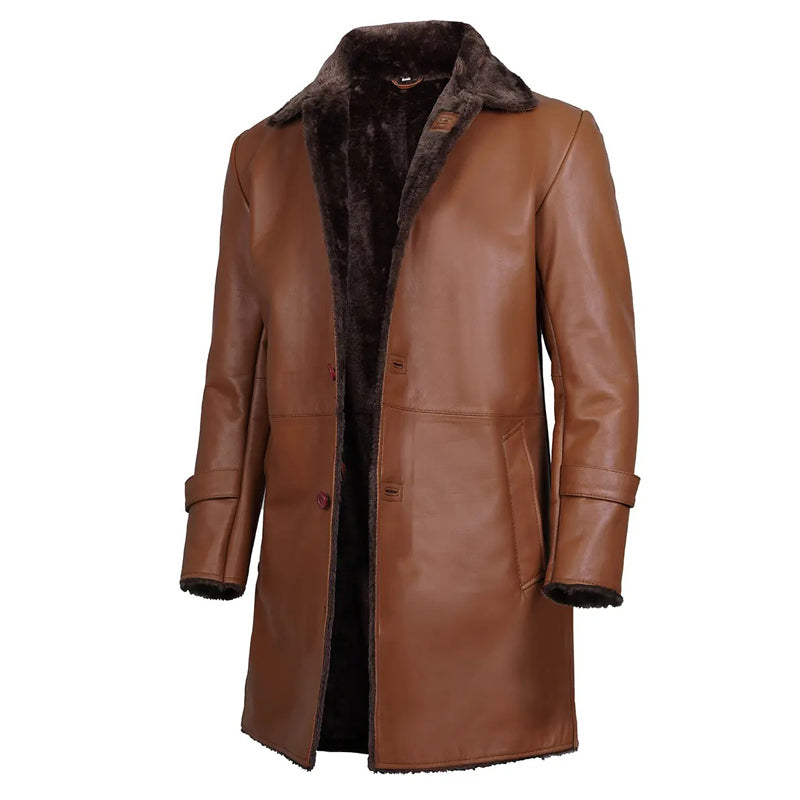 Men’s Brown Real Leather Shearling Coat