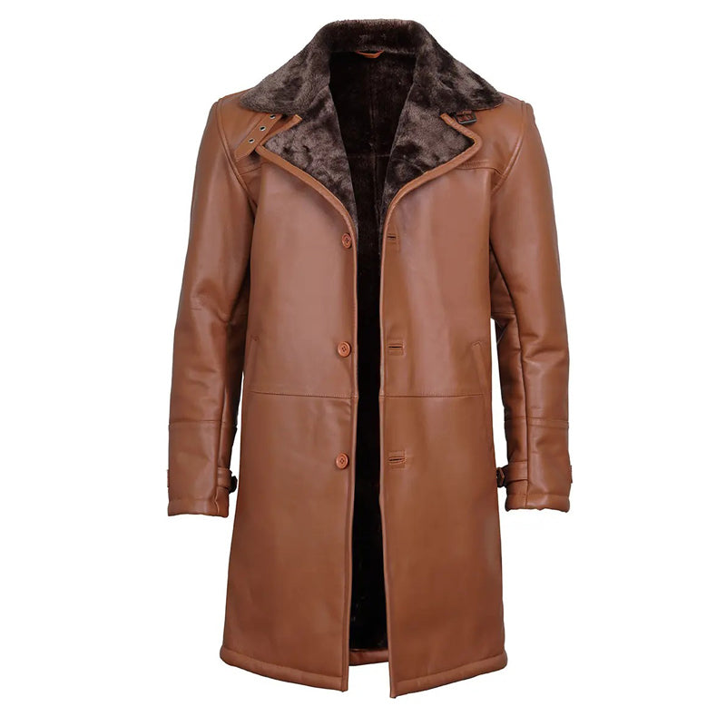 Men’s Dark Brown Cognac Leather Shearling Coat