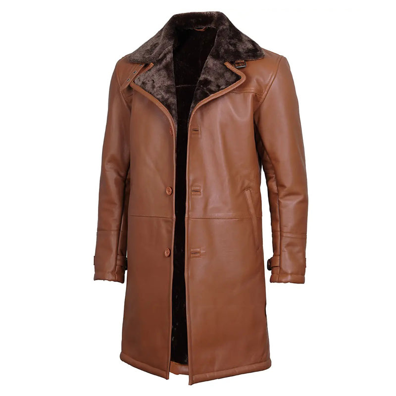 Men’s Dark Brown Cognac Leather Shearling Coat