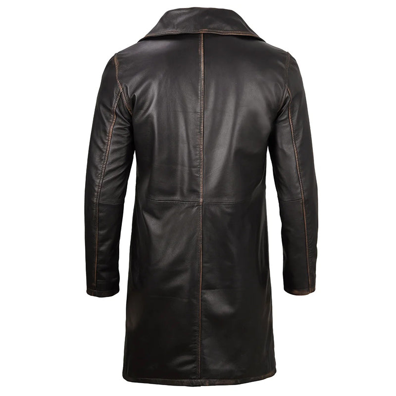 Men’s Real Leather Rub Off Dark Brown Car Coat