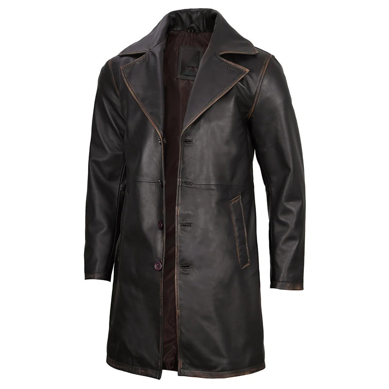 Men’s Real Leather Rub Off Dark Brown Car Coat