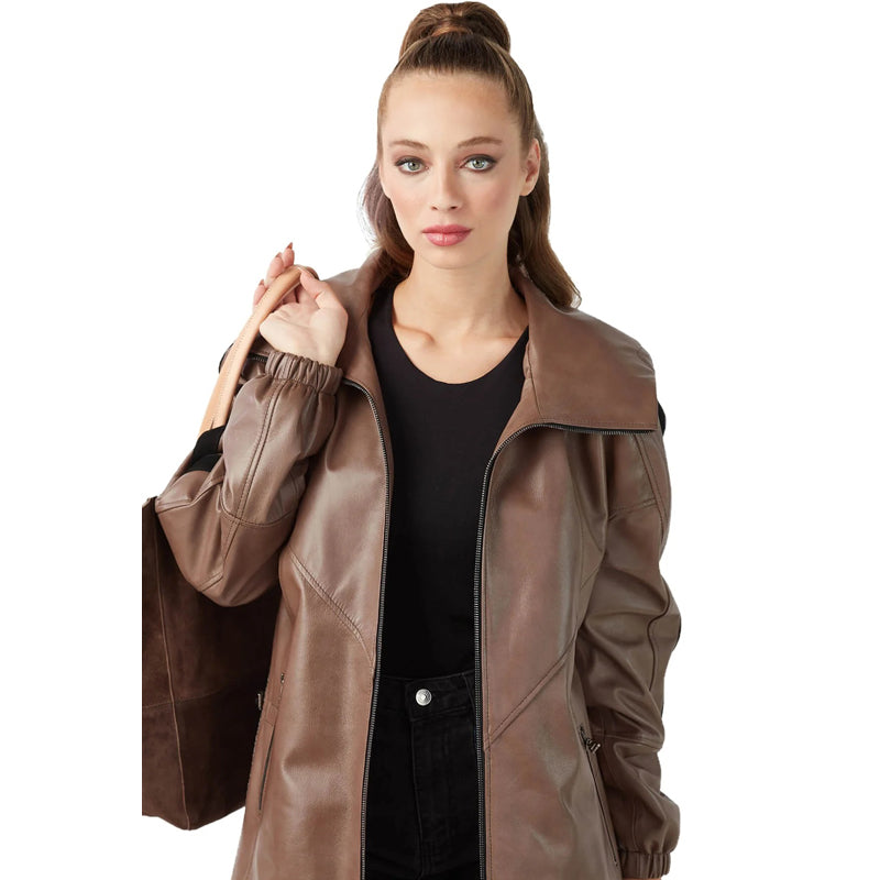 Women’s Real Mink Leather Hooded Antique Coat