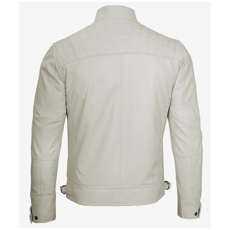 Mens Quilted Shoulder Off White Leather Jacket
