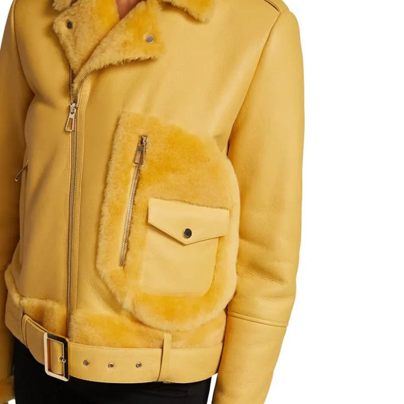 Women’s Orange Shearling Leather Jacket