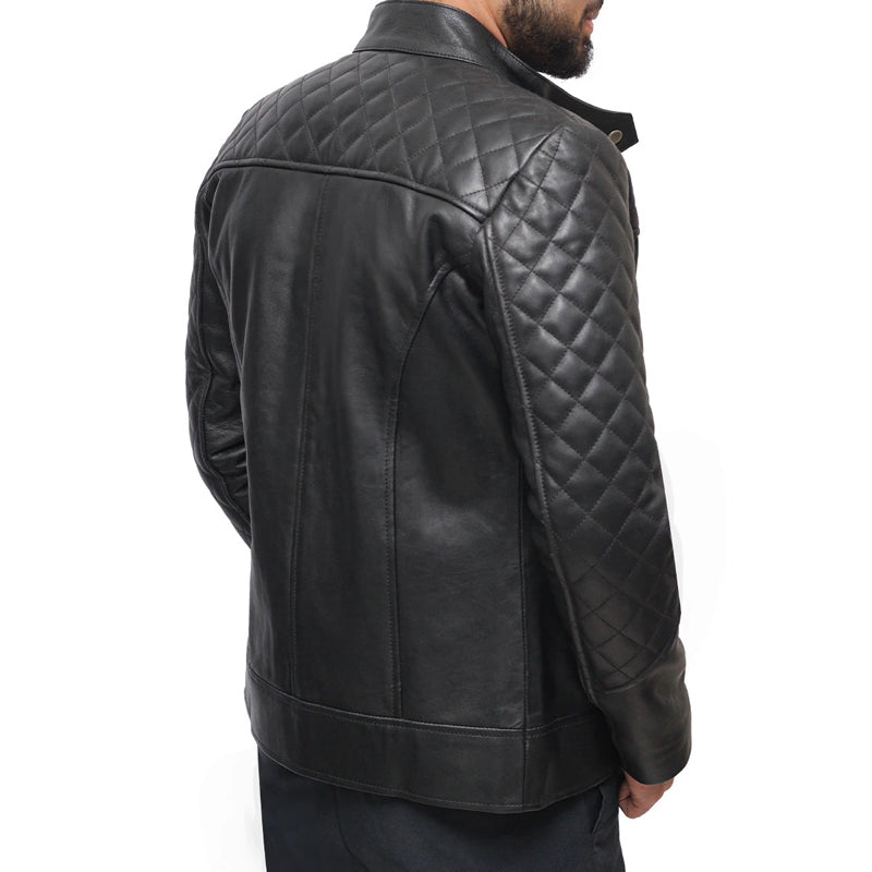 Mens Quilted Black Leather Jacket