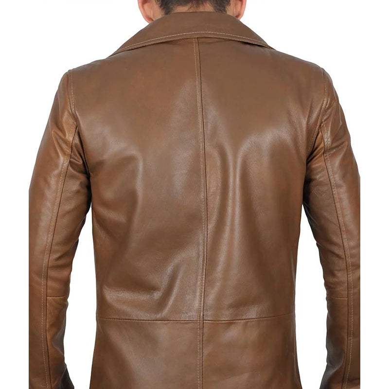 Men’s 3 4 Length Brown Leather Car Coat