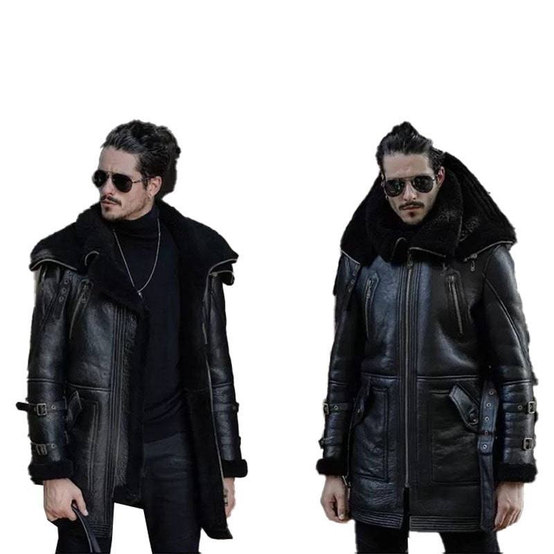 Men’s Shearling Aviator Fur Long Coat