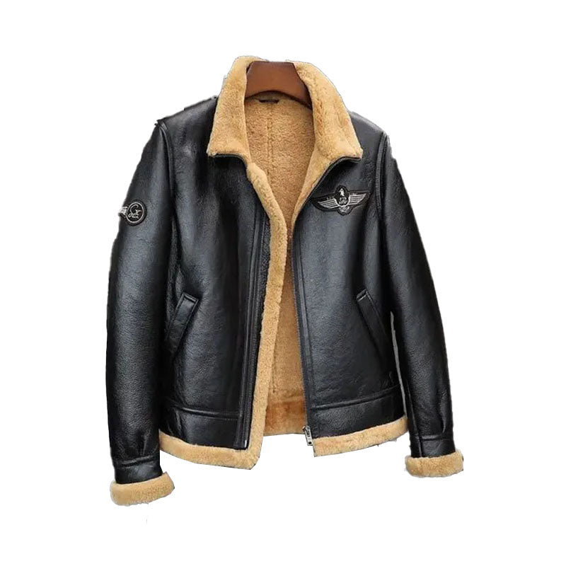 Mens Sheepskin Motorcycle Shearling Leather Bomber Jacket