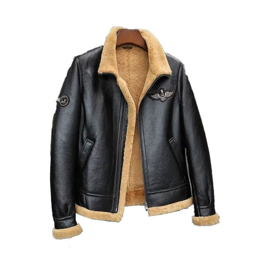 Mens Sheepskin Motorcycle Shearling Leather Bomber Jacket