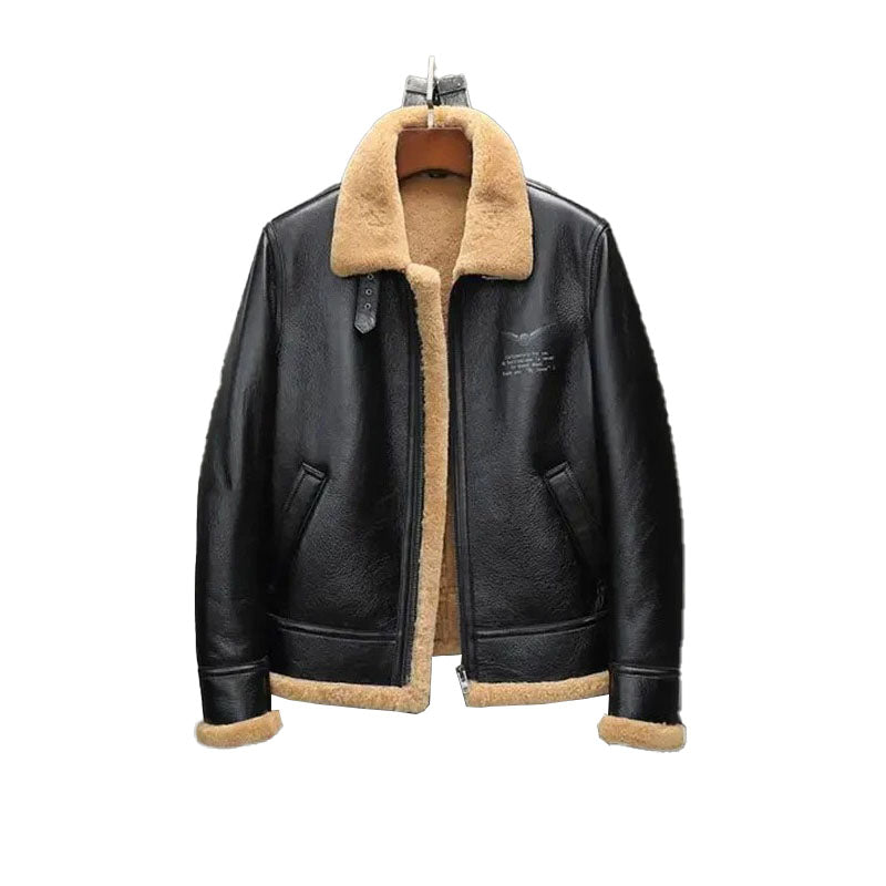 Mens Motorcycle Shearling Fur Leather Jacket Coat