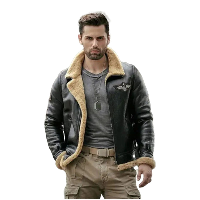 Mens Sheepskin Motorcycle Shearling Leather Bomber Jacket