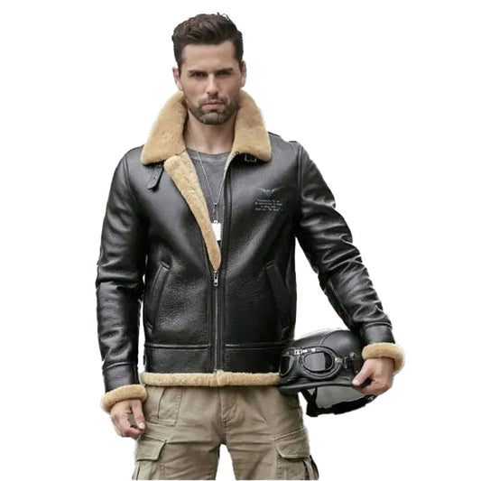 Mens Motorcycle Shearling Fur Leather Jacket Coat
