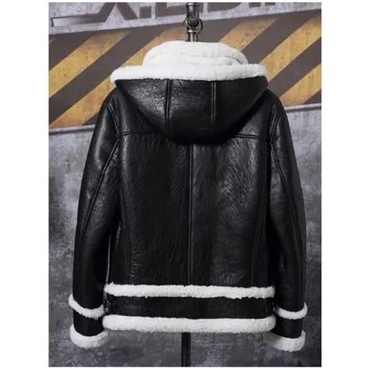Mens Bomber Hooded Sheepskin Leather Jacket