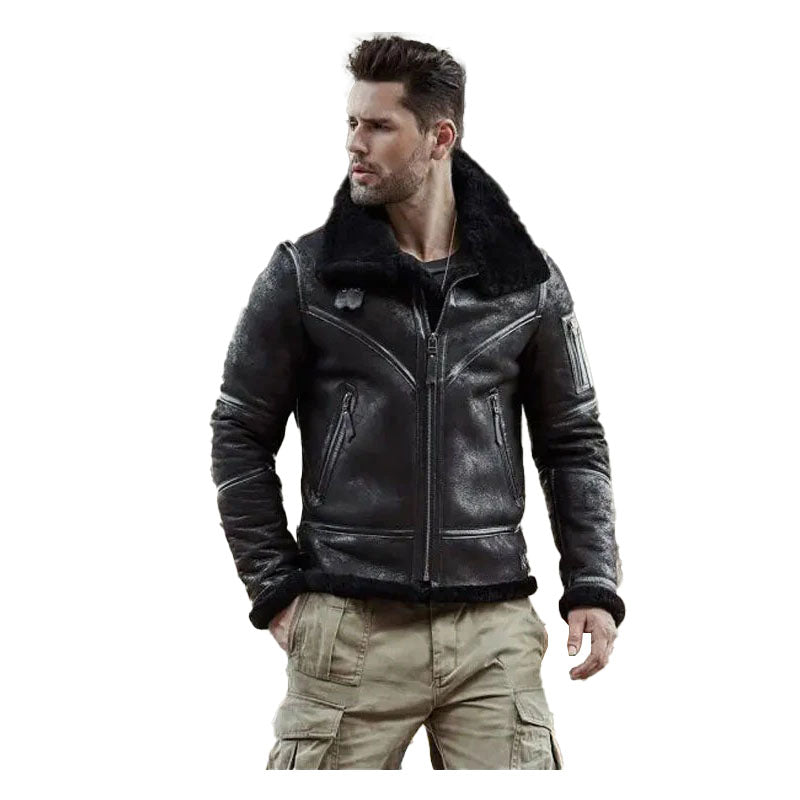 Aviator Winter Coat Fur Bomber Leather Jacket