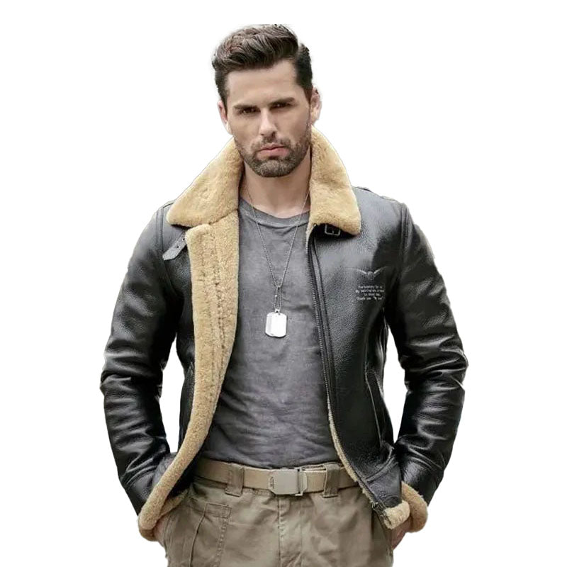 Mens Sheepskin Motorcycle Shearling Leather Bomber Jacket