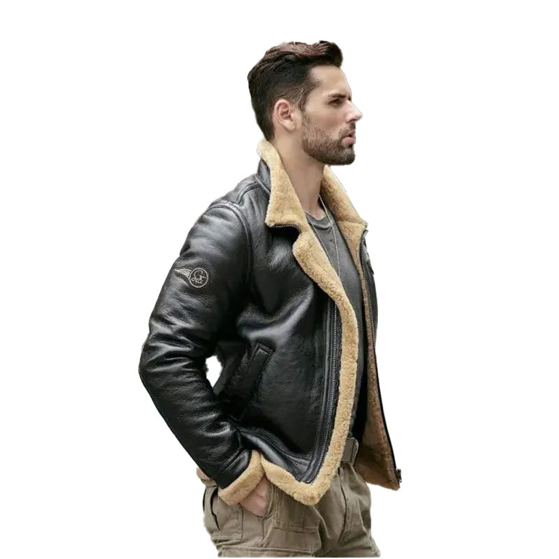 Mens Sheepskin Motorcycle Shearling Leather Bomber Jacket