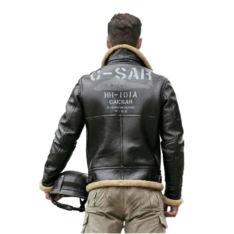 Mens Motorcycle Shearling Fur Leather Jacket Coat