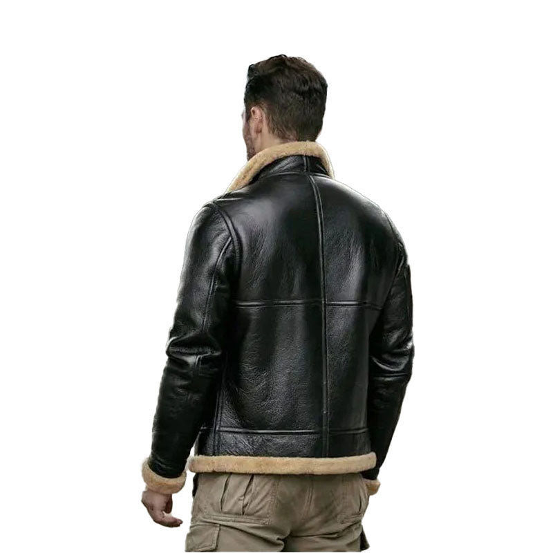 Mens Sheepskin Motorcycle Shearling Leather Bomber Jacket
