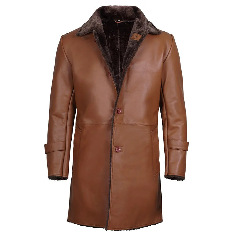 Men's Brown Real Leather Shearling Coat