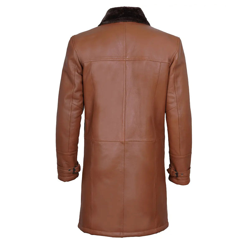 Men’s Dark Brown Cognac Leather Shearling Coat