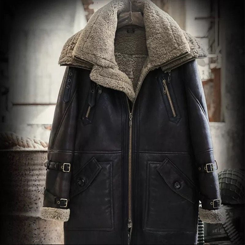 Men’s Shearling Aviator Fur Long Coat