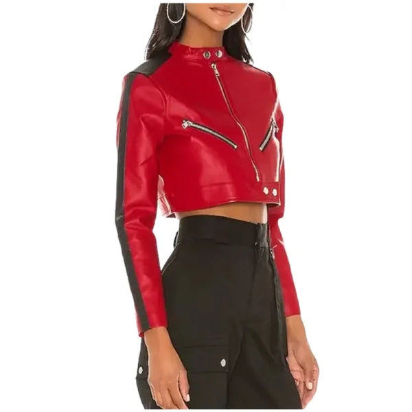 Thandi Cropped Racer Leather Jacket