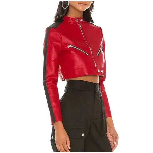 Thandi Cropped Racer Leather Jacket