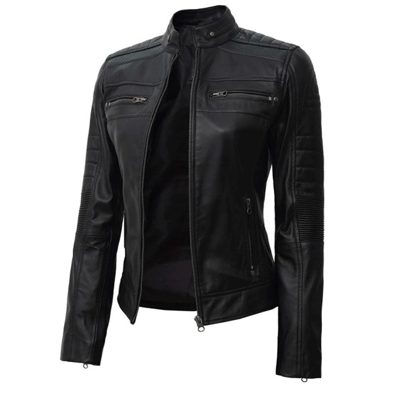 Women’s Black Cafe Racer Leather Jacket
