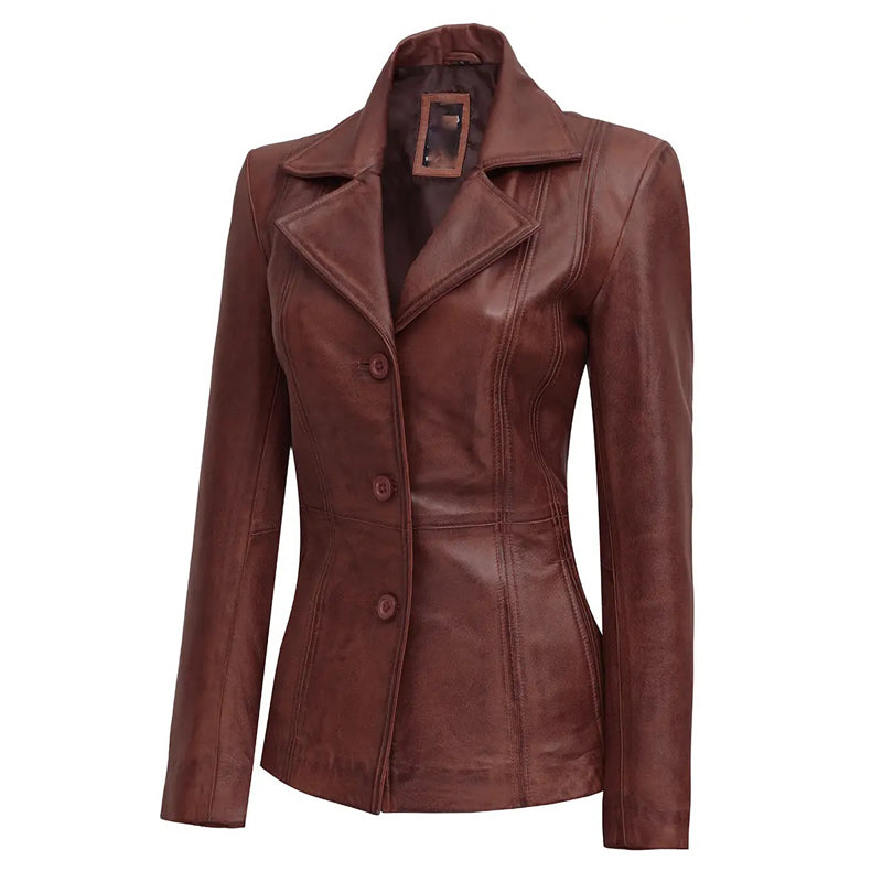 Women’s Cognac Brown Leather Blazer