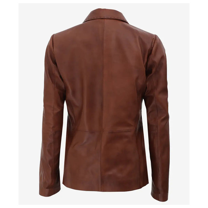 Womens Premium Two Button Brown Leather Blazer