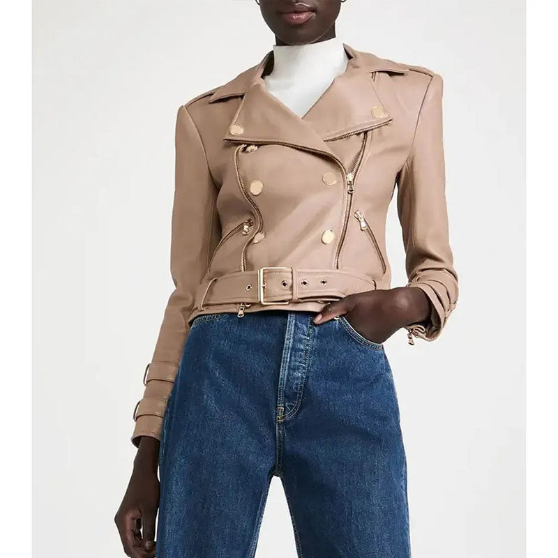 Womens Billie Belted Leather Jacket