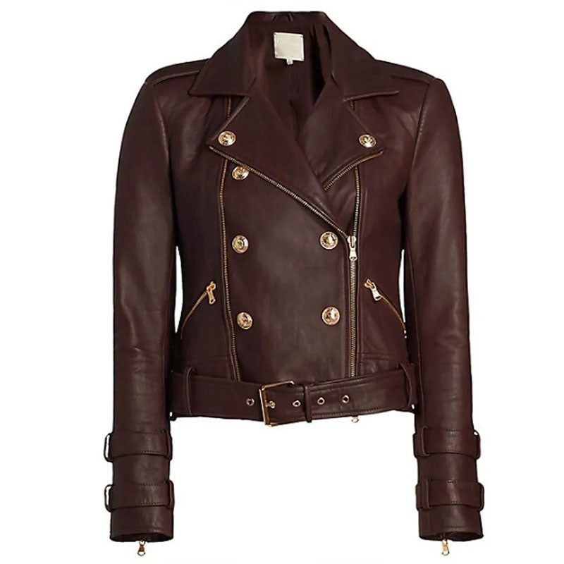 Womens Billie Belted Leather Jacket