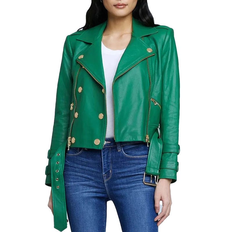 Womens Billie Belted Leather Jacket