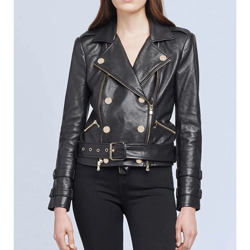 Womens Billie Belted Leather Jacket