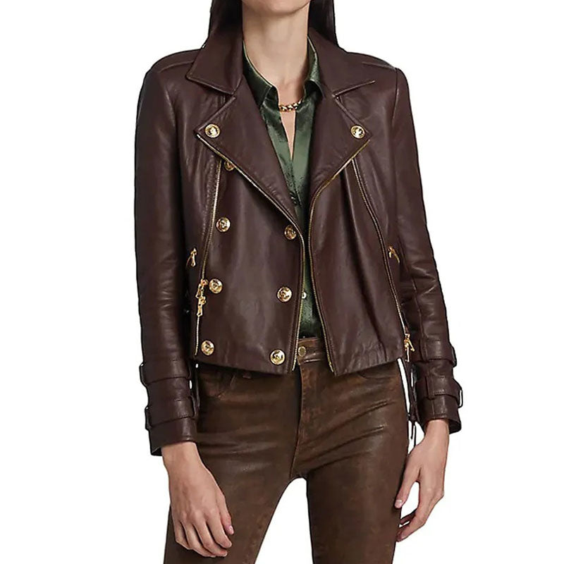 Womens Billie Belted Leather Jacket