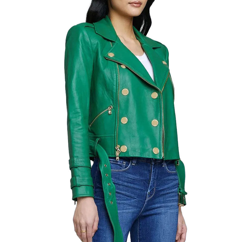 Womens Billie Belted Leather Jacket