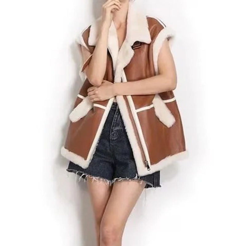 Womens-Long-Shearling-Leather-Vest