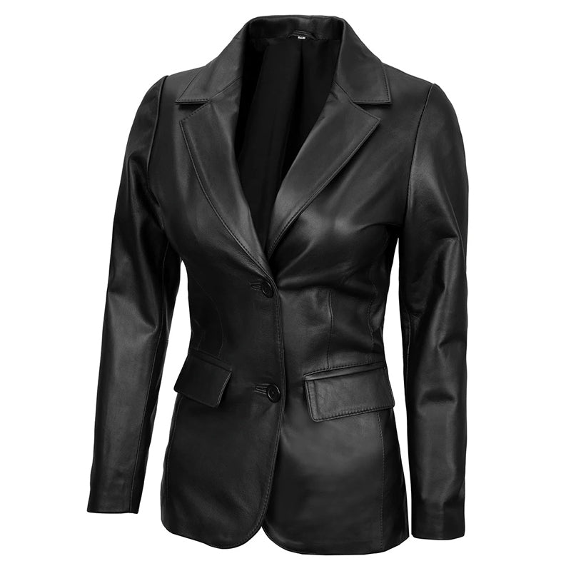 Women’s Two-Button Real Leather Blazer