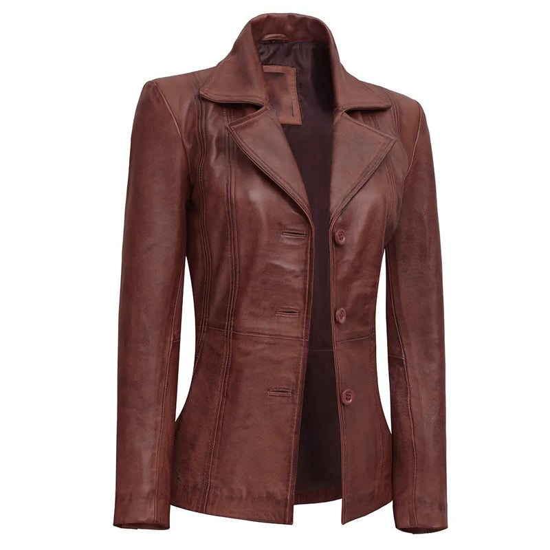 Women’s Cognac Brown Leather Blazer