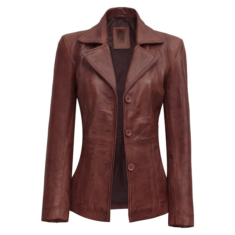 Women’s Cognac Brown Leather Blazer