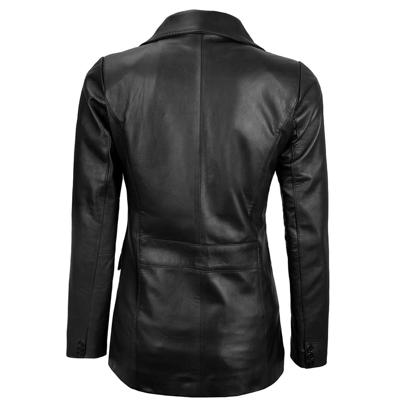 Women’s Two-Button Real Leather Blazer