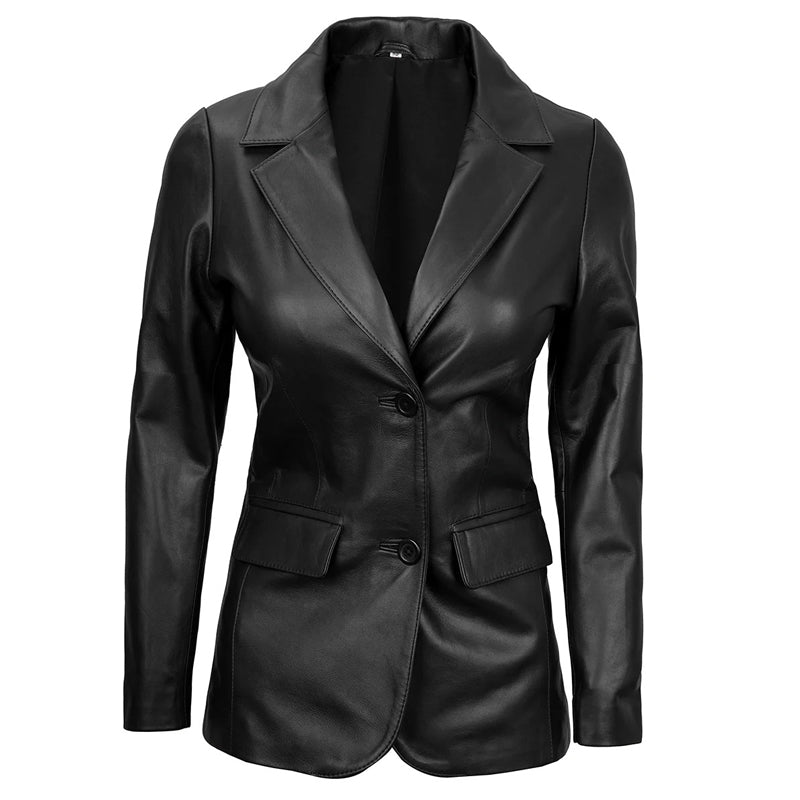 Women's Two-Button Real Leather Blazer