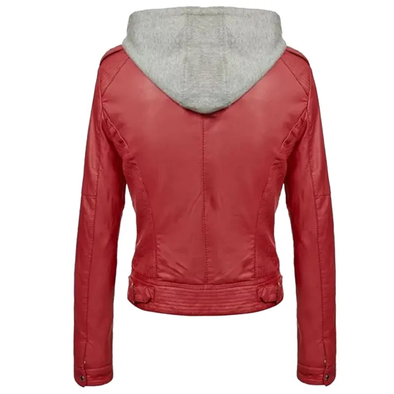 Slim Fit Hooded Red Leather Jacket
