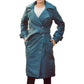 Women’s Double Breasted Blue Leather Trench Coat