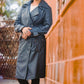 Women’s Double Breasted Blue Leather Trench Coat