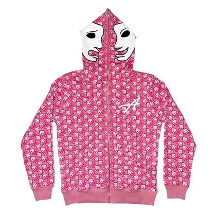 _Asaali Leather Mask Pink Hoodie