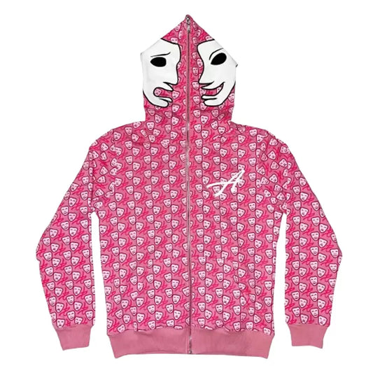 _Asaali Leather Mask Pink Hoodie