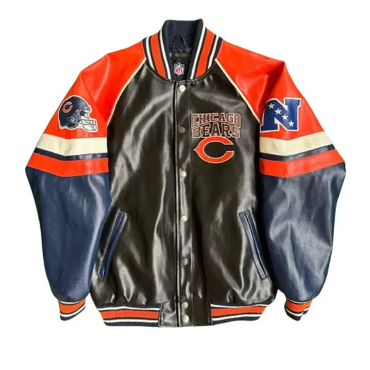_Chicago Bear Playoff Black Leather Jacket