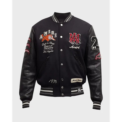 AMIRI - Appliquéd Embroidered Leather Varsity Jacket